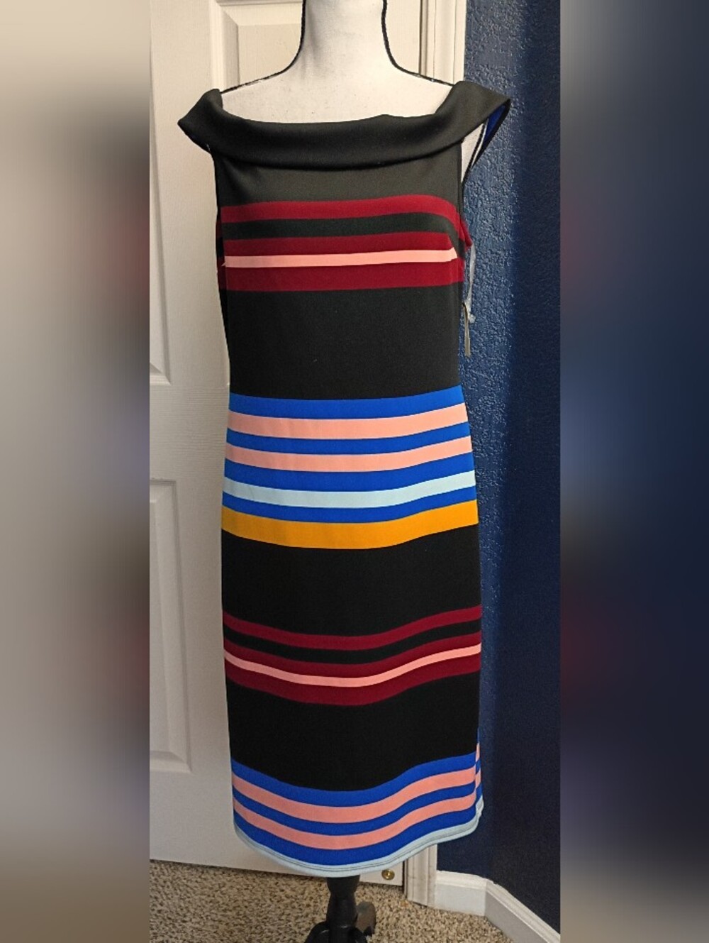 belle sky Black Stripe Sheath Dress with Multicolor Bands